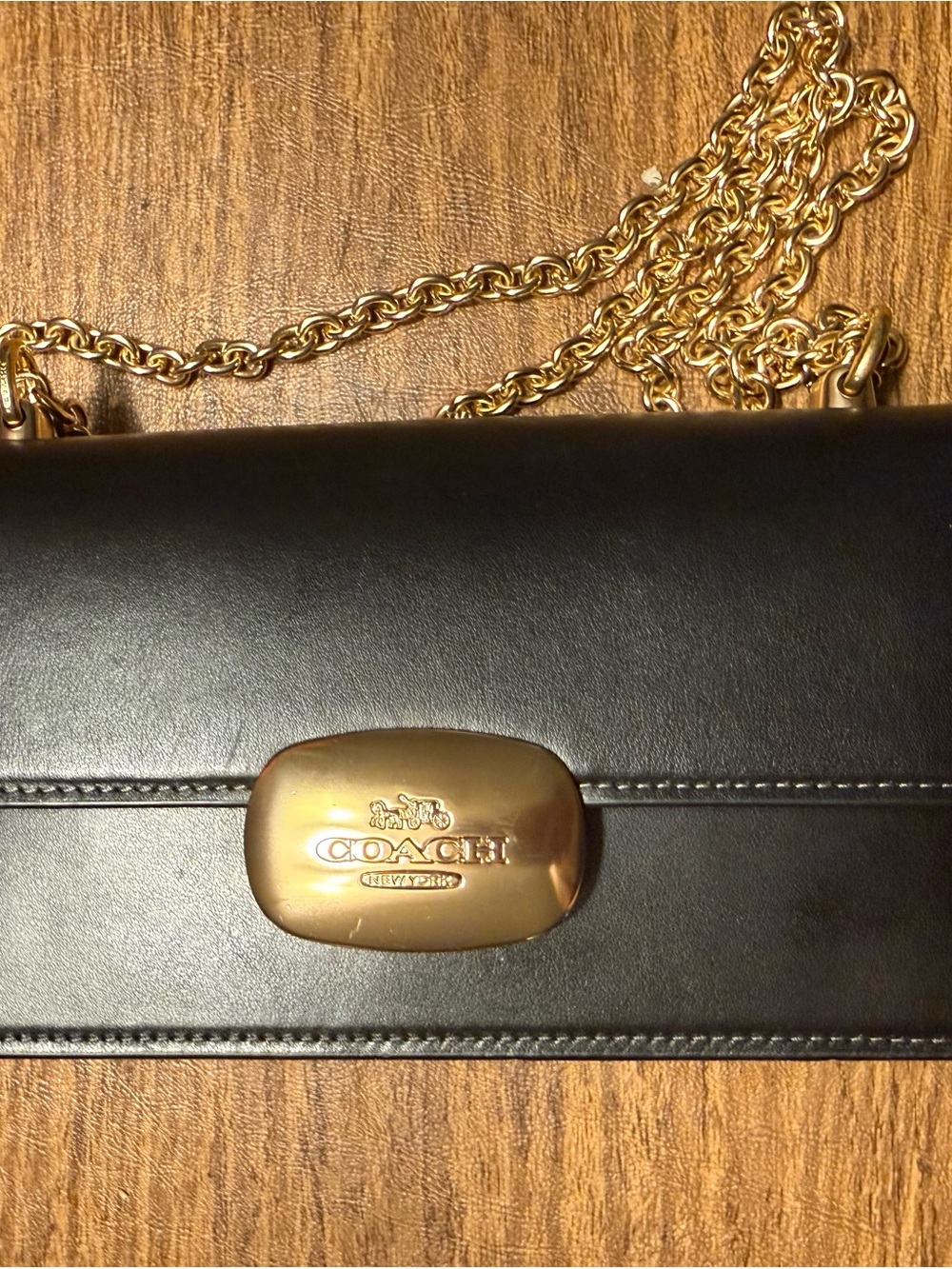 Coach Black Leather Crossbody with Gold Chain and Plaque
Coach Eliza Shoulder
